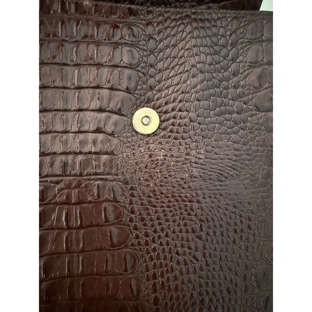 Brahmin Brown Croc Embossed Leather Shoulder Crossbody Front Flap Bag Vintage